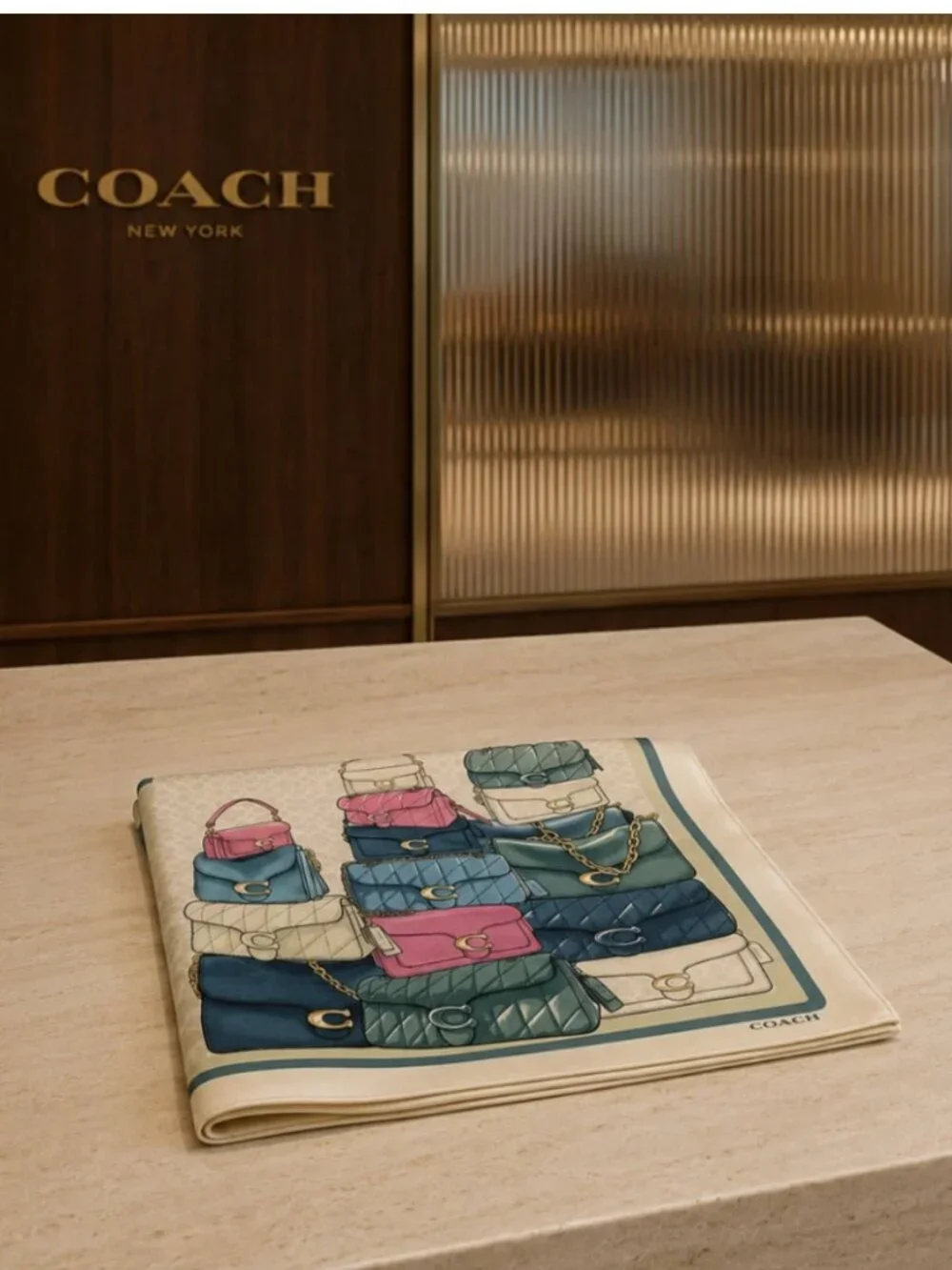 COACH Stacked Tabby Printed Silk Square Scarf Chalk Multi 35